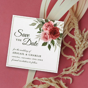 Romantische Aquarellrosen Weiße und Salbeihochzeit Save The Date