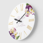 Romantische Aquarellviolen Große Wanduhr (Winkel)