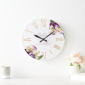 Romantische Aquarellviolen Große Wanduhr (Zuhause)