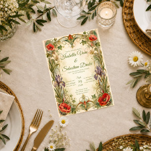 Romantische Art Nouveau Botanische Hochzeit Einladung