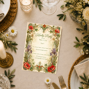Romantische Art Nouveau Botanische Hochzeit RSVP Karte