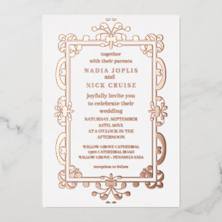 romantische Art Nouveau-Hochzeit Roségold Folieneinladung