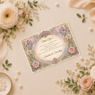 Romantische Art Nouveau Iris Hochzeit Dankeskarte