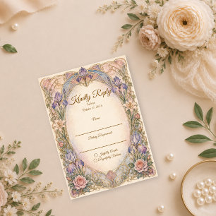 Romantische Art Nouveau Iris Hochzeit RSVP Karte