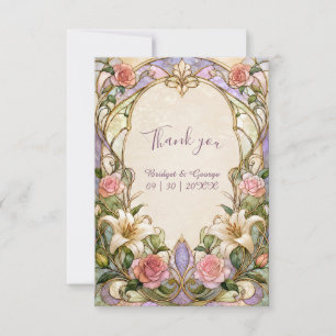 Romantische Art Nouveau-Lilien-Rosen-Hochzeit Dankeskarte