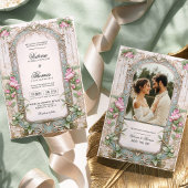 Romantische Art Nouveau Pink Peony Hochzeit Einlad Einladung