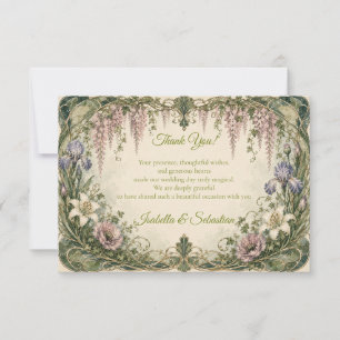 Romantische Art Nouveau Wisteria-Gartenhochzeit Dankeskarte
