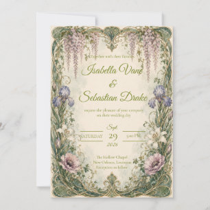 Romantische Art Nouveau Wisteria-Gartenhochzeit Einladung