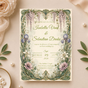 Romantische Art Nouveau Wisteria-Gartenhochzeit Einladung