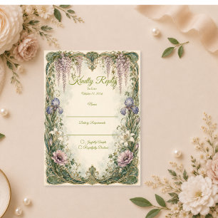 Romantische Art Nouveau Wisteria-Gartenhochzeit RSVP Karte