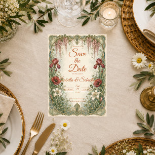 Romantische Art Nouveau Wisteria-Gartenhochzeit Save The Date