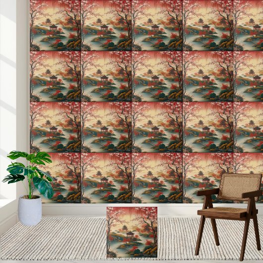 Romantische Asiatische Landschaft Chinoiserie Tile Fliese