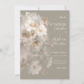 Romantische ätherische neutrale Beige-Blumenhochze Einladung (Vorderseite)