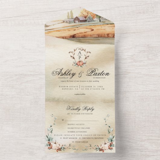 Romantische Autumn Pumpkin Monogram | Old Barn Inv All In One Einladung (Innen Boden)