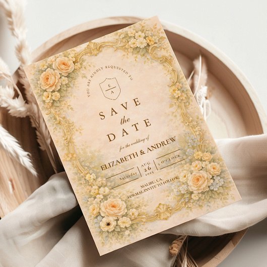 Romantische barocke Gartenhochzeit Save The Date