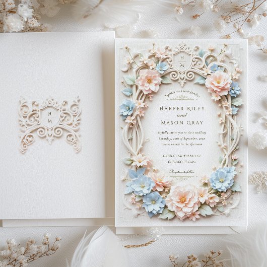 Romantische barocke Hochzeit mit floralen Akzenten Einladung