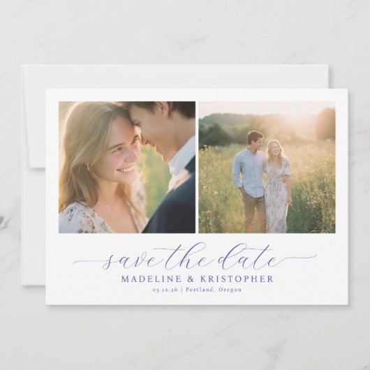 Romantische beige Fotocollage Save The Date (Vorderseite)