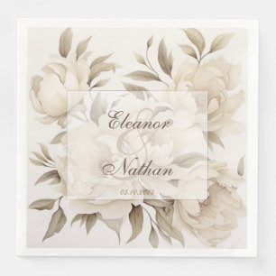Romantische Beige Peonies Vintage Hochzeit im Herb Serviette