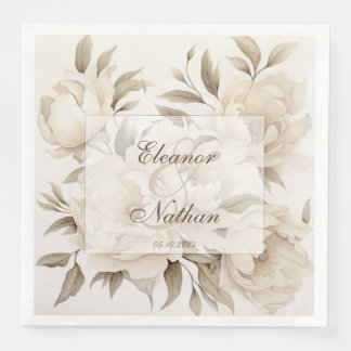 Romantische Beige Peonies Vintage Hochzeit im Herb Serviette