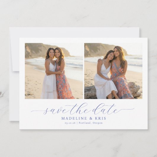 Romantische beige Strand-Fotocollage Save The Date (Vorderseite)