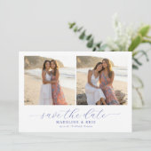 Romantische beige Strand-Fotocollage Save The Date (Stehend Vorderseite)
