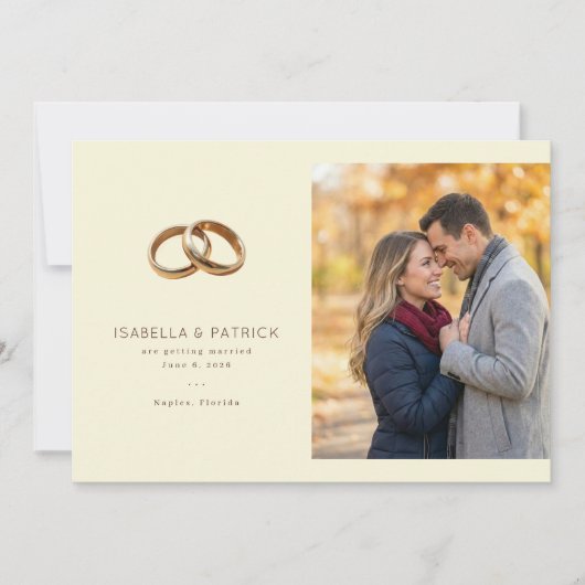 Romantische beigefarbene Eheringe Save The Date (Vorderseite)