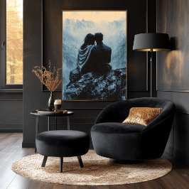 Romantische Bergsicht im monochromen Stil Poster