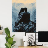 Romantische Bergsicht im monochromen Stil Poster (Heimbüro)