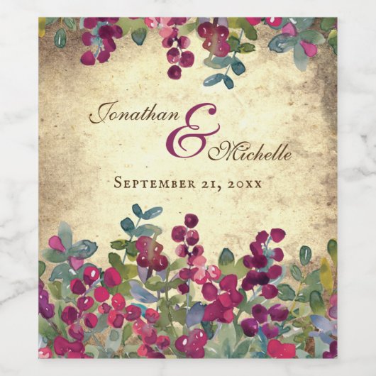 Romantische Berries und Grüngarten Hochzeit Weinetikett (Einzelnes Label)