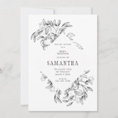 Romantische Black Floral Baby Dusche Einladung (Vorderseite)