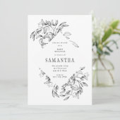 Romantische Black Floral Baby Dusche Einladung (Stehend Vorderseite)