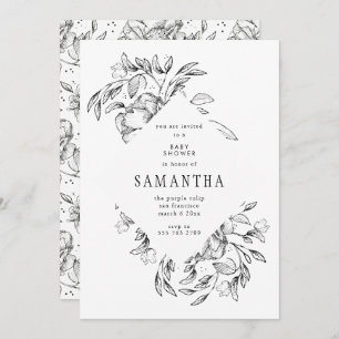 Romantische Black Floral Baby Dusche Einladung