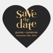 Romantische Black Gold Custom Save the Date Hochze Herz-Aufkleber (Vorderseite)