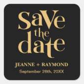 Romantische Black Gold Custom Save the Date Hochze Quadratischer Aufkleber (Vorderseite)