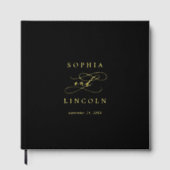 Romantische Black Gold Foil Monogram Wedding Gästebuch (Vorderseite)