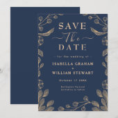 Romantische Bläsernavy Botanisch Save the Date Einladung (Vorne/Hinten)