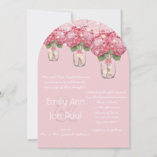 Romantische blassrosa Mason Jar Firefly Hochzeit Einladung (Vorderseite)