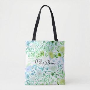 Romantische blaue Aquarellmuster-Blume Tasche