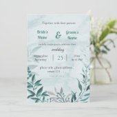 Romantische blaue Blätter Blumen Hochzeit Einladun Einladung (Stehend Vorderseite)