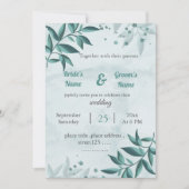 Romantische blaue Blätter Blumen Hochzeit Einladun Einladung (Vorderseite)