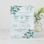 Romantische blaue Blätter Blumen Hochzeit Einladun Einladung (Stehend Vorderseite)