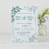 romantische blaue Blätter Blumenzwiebelhochzeit Einladung (Stehend Vorderseite)