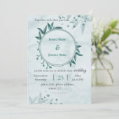 romantische blaue Blätter Blumenzwiebelhochzeit Einladung (Stehend Vorderseite)