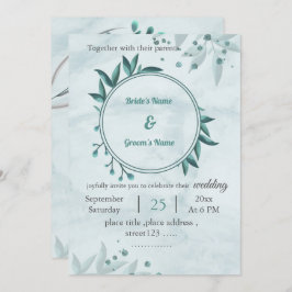 romantische blaue Blätter Blumenzwiebelhochzeit Einladung