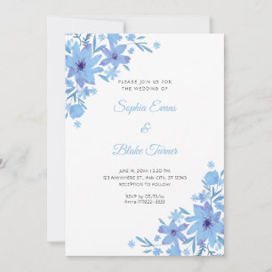 Romantische blaue Blumen Florale weiße Hochzeit Einladung