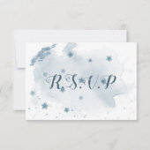 romantische blaue Blumen grün geometrisch RSVP Karte (Rückseite)