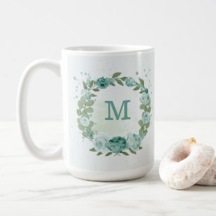 romantische blaue Blumen Grün Kaffee-Tasse Kaffeetasse