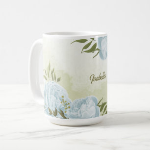 romantische blaue Blumen  & grüne Blätter Botanik Kaffeetasse