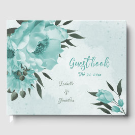 romantische blaue Blumen & grüne Blätter Hochzeit Gästebuch