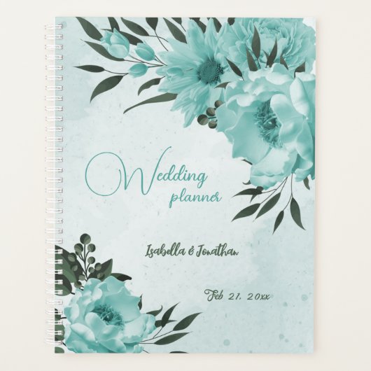 romantische blaue Blumen & grüne Blätter Hochzeit Planer (Vorderseite)
